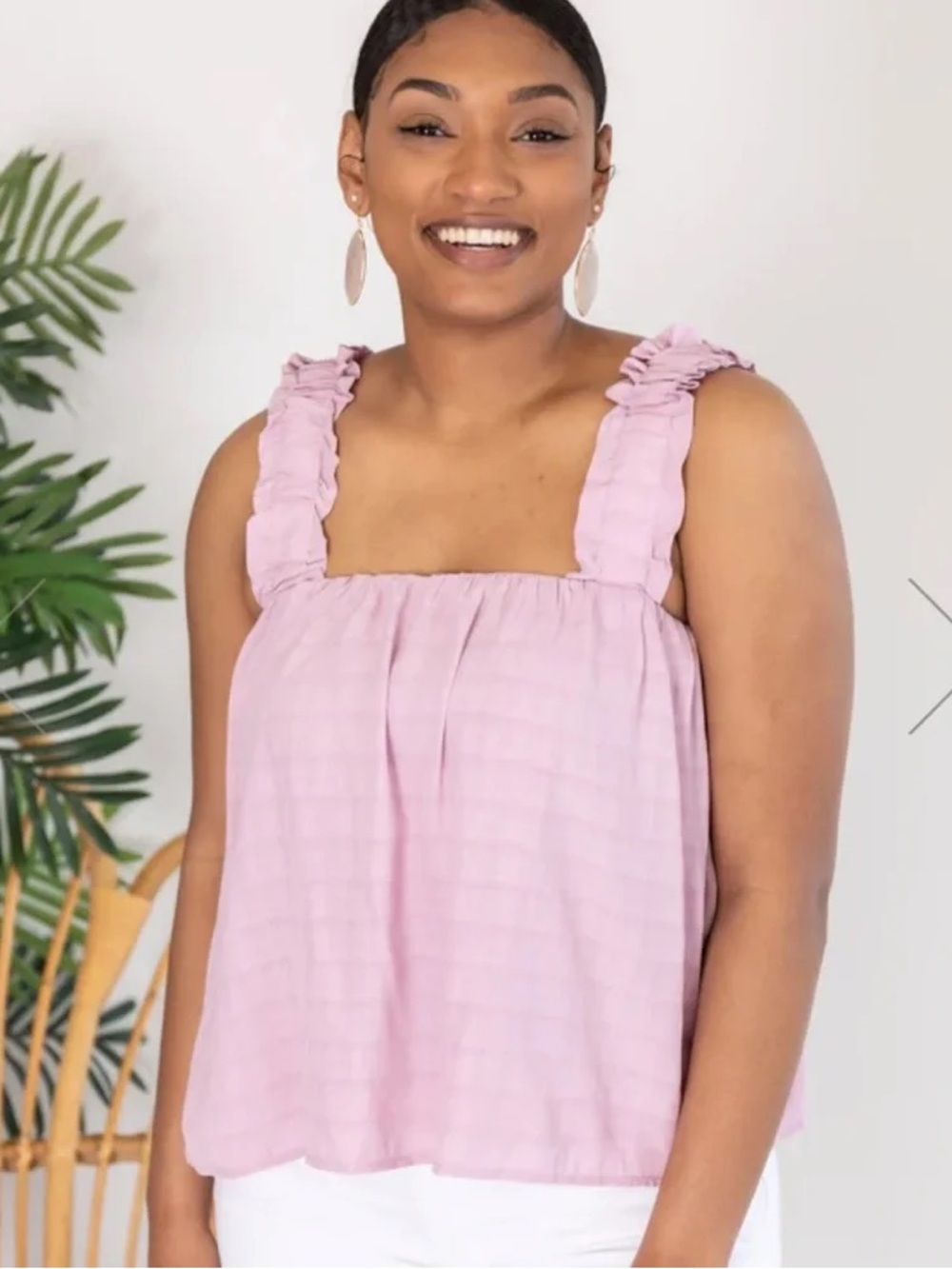 Pink lily Ruffle strap pink tank blouse large